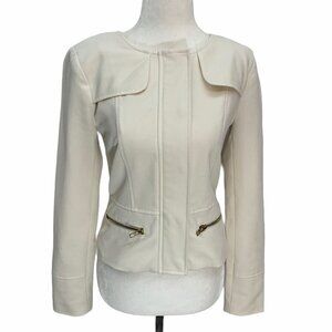 𝅺xxi💐white Cropped Lined Jacket Zippered Front Cropped Size S